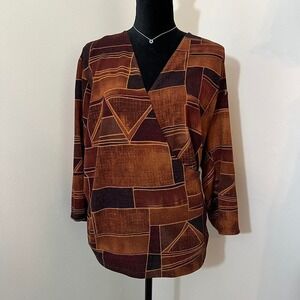 Y2K 3X shirt blouse 22/24 Brown abstract plus size career wear sparkle